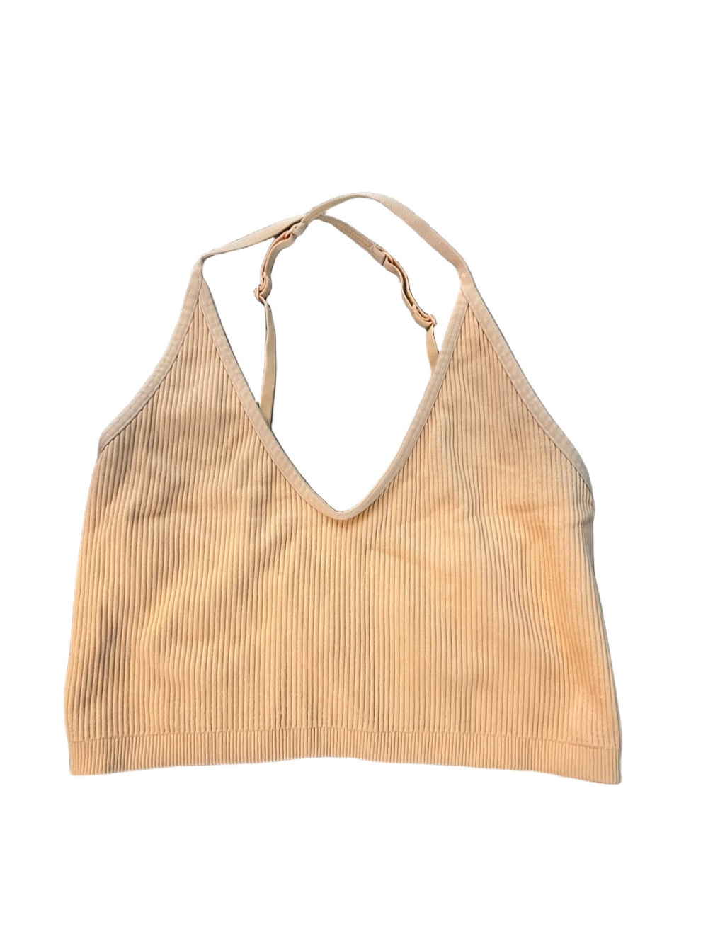 Ribbed V-Neck Crop Top in Peach